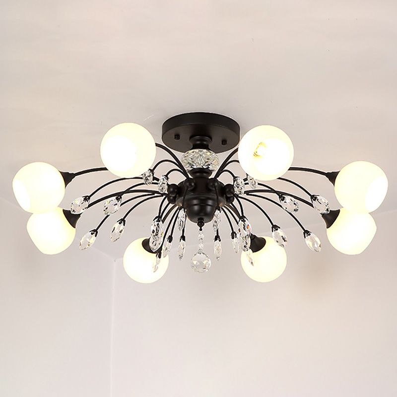 Glass Black Close to Ceiling Lighting Round-Shape Traditional Ceiling Mounted Fixture