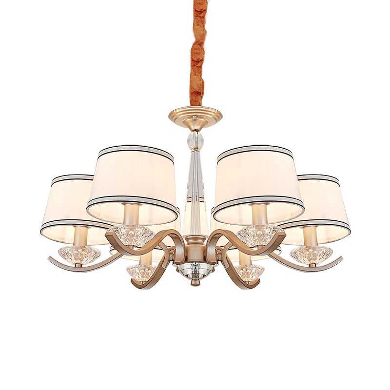 Fabric Barrel Ceiling Chandelier Modernist 6-Light Bedroom Suspension Lamp with Crystal Bobeche