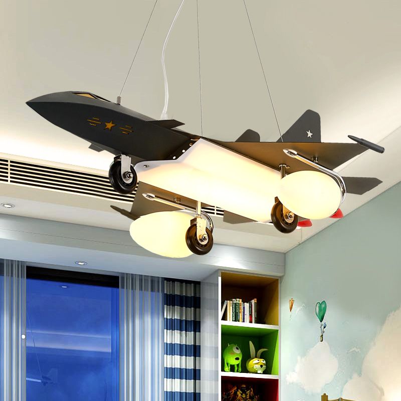 Nordic Fighter Plane Chandelier Metal Hanging Ceiling Lamp in Black for Dining Room