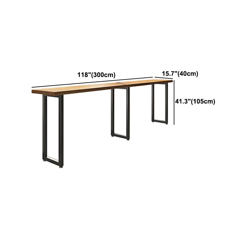 Brown Modern Style Bar Table with Solid Wood Bar Table with Metal Base