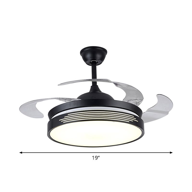 19 "brede metalen ronde semi -spoeling Licht Noordse LED Black hangende ventilatorlamp, 4 messen