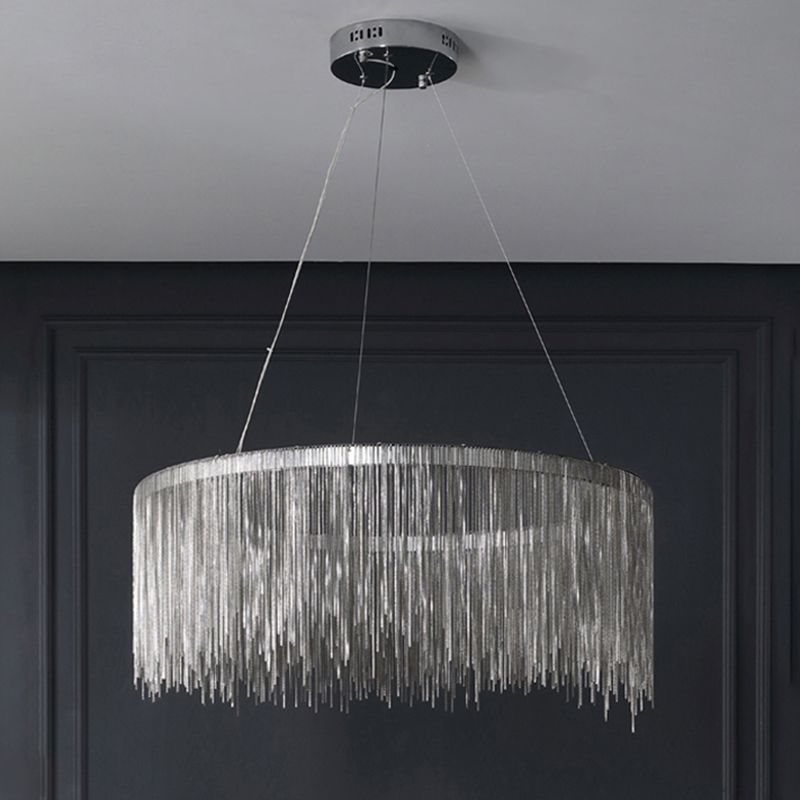 Silver Geometric Pendant Light in Modern Luxury Style Aluminium Tassel Ceiling Light for Commercial Place