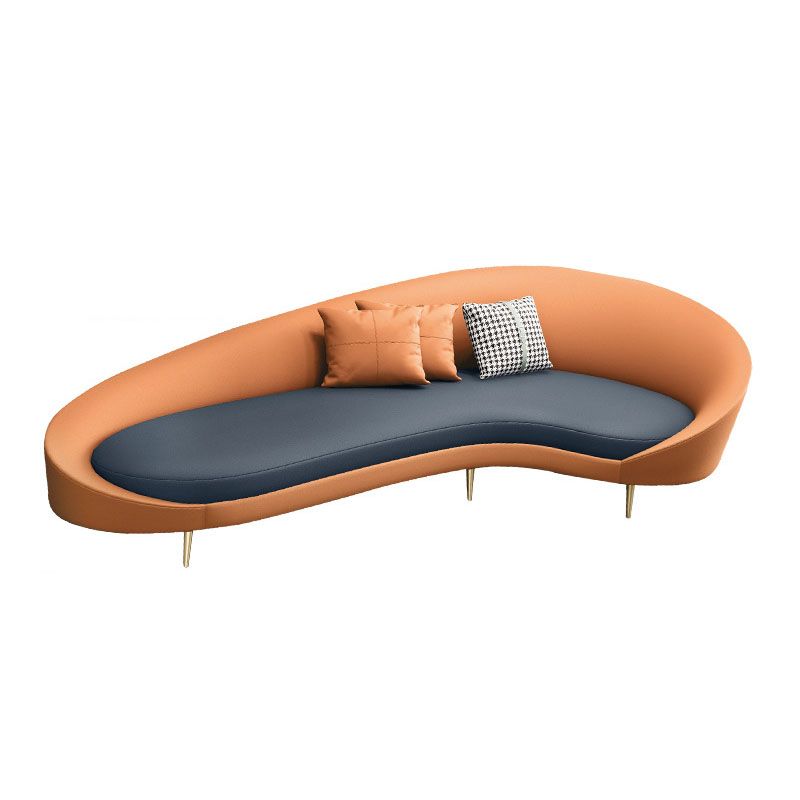 Faux Leather Curved Sofa Moon Shape Sloped Arm Sofa for Living Room