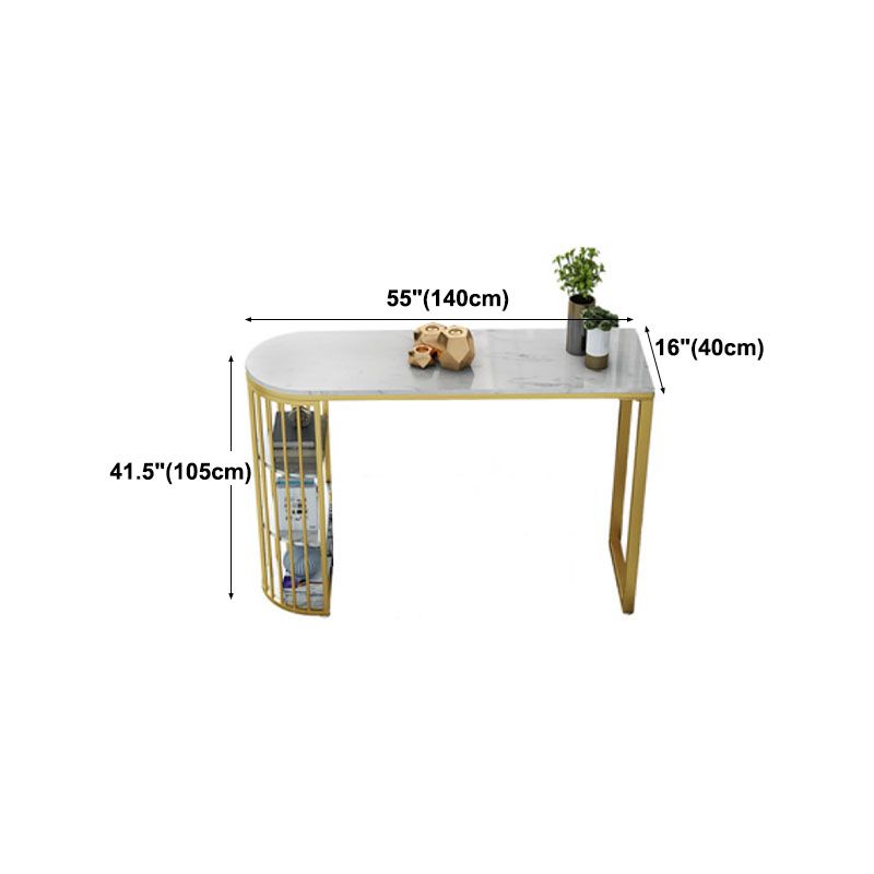 Glam Faux Marble Bistro Table Gold Iron Double Pedestal Bar Dining Table with 3-Shelf