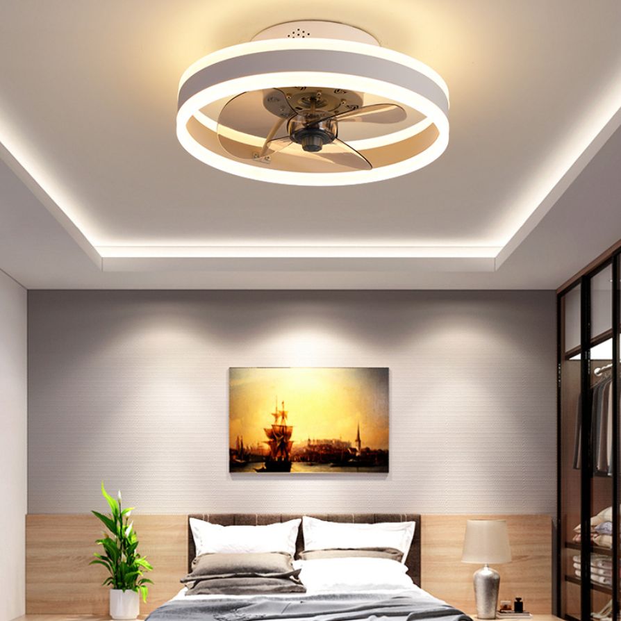 Halo Ring Acrylic Fan Lamp Fixture Minimalist LED Semi Flush Ceiling Lighting for Bedroom