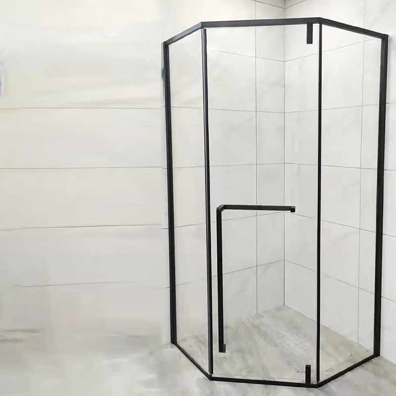 Transparent Diamond Shape Glass Shower Bath Door Metal Black Framed Shower Door