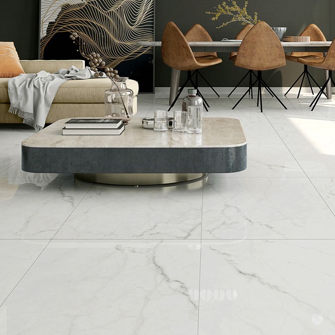 Polished Marbling Floor Tile Straight Edge Rectangle Singular Tile