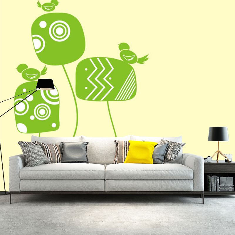 Illustration Birds on Plant Murals Full Size Wall Covering for Kids Bedroom, Personalised Size