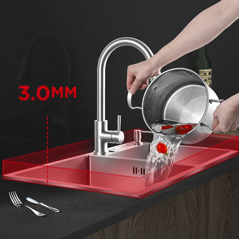 Contemporary Stainless Steel Kitchen Sink Double Basin Sink with Drain Assembly