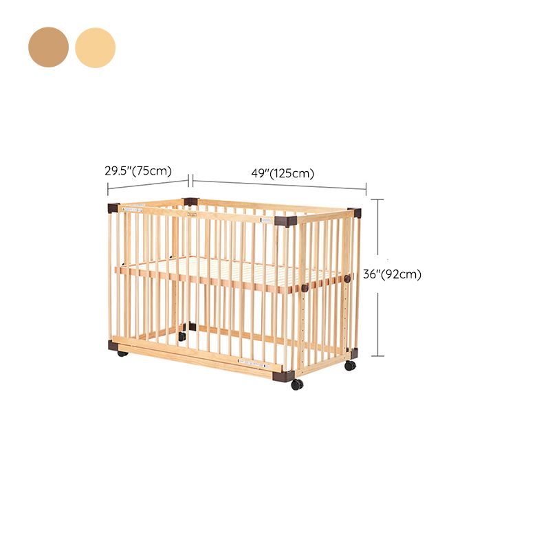 Light Wood Nursery Crib Modern Nursery Crib with Casters/Wheels