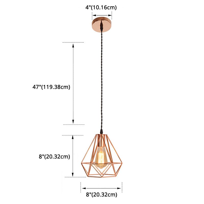 Diamond Cage Hanging Ceiling Light Simple Metal Dinning Room Pendant Lighting in Copper