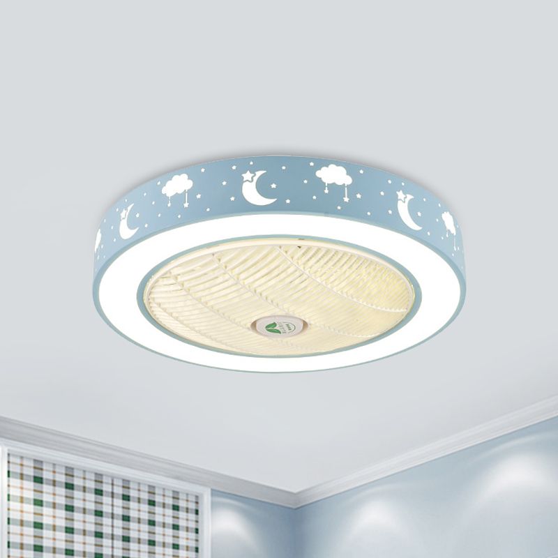 21,5 "LED de largeur LED Ventilateur Light Modernisme Salon Semi Flush Mount avec tambour en acrylique en rose / bleu / blanc