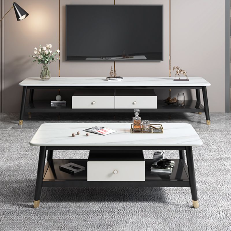 18.11"H TV Stand Contemporary Style Solid Wood TV Console with 2 Drawers