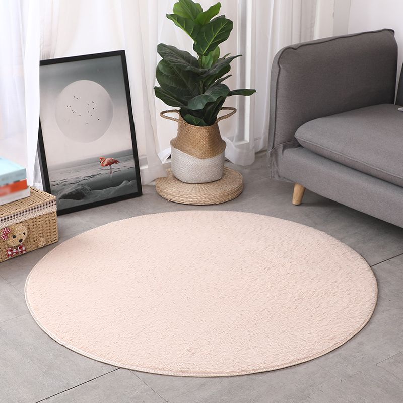 White Living Room Carpet Solid Color Polyester Area Rug Non-Slip Backing Area Rug