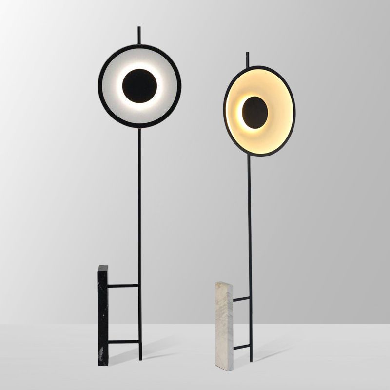 Black/White Circular LED Floor Light Novelty Minimalist Marble Floor Standing Lamp for Bedroom