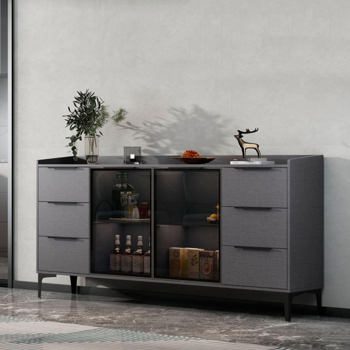 Modern Style Sideboard Sintered Stone Sideboard with Drawers for Living Room