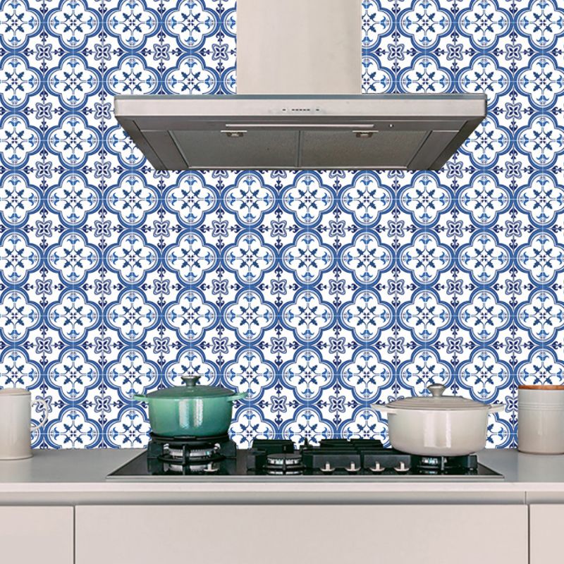 Boho Chic Clover Wallpaper Panel Set PVC Adhesive Blue Wall Art for Home, 10 Pcs