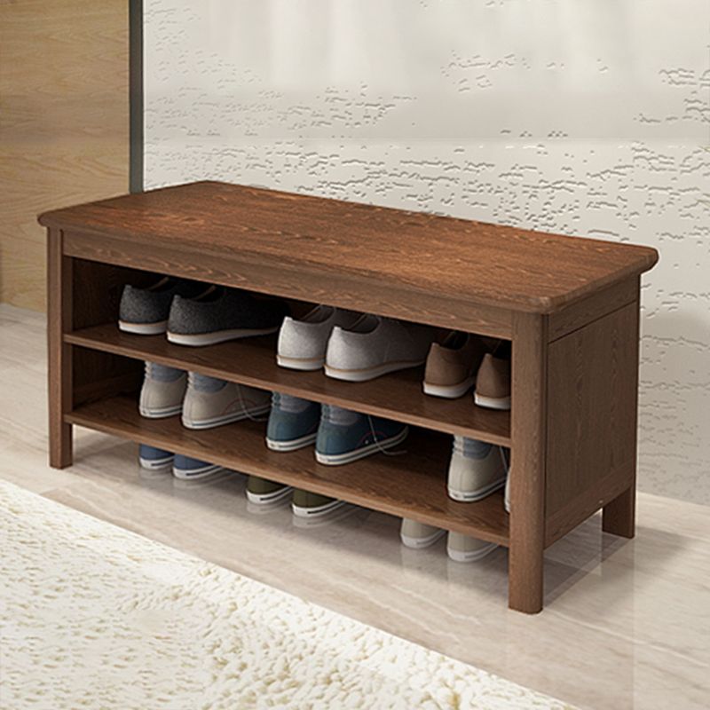 Modern Rubber Wood Bench Rectangle 14"Wide Bench with Shoe Storage