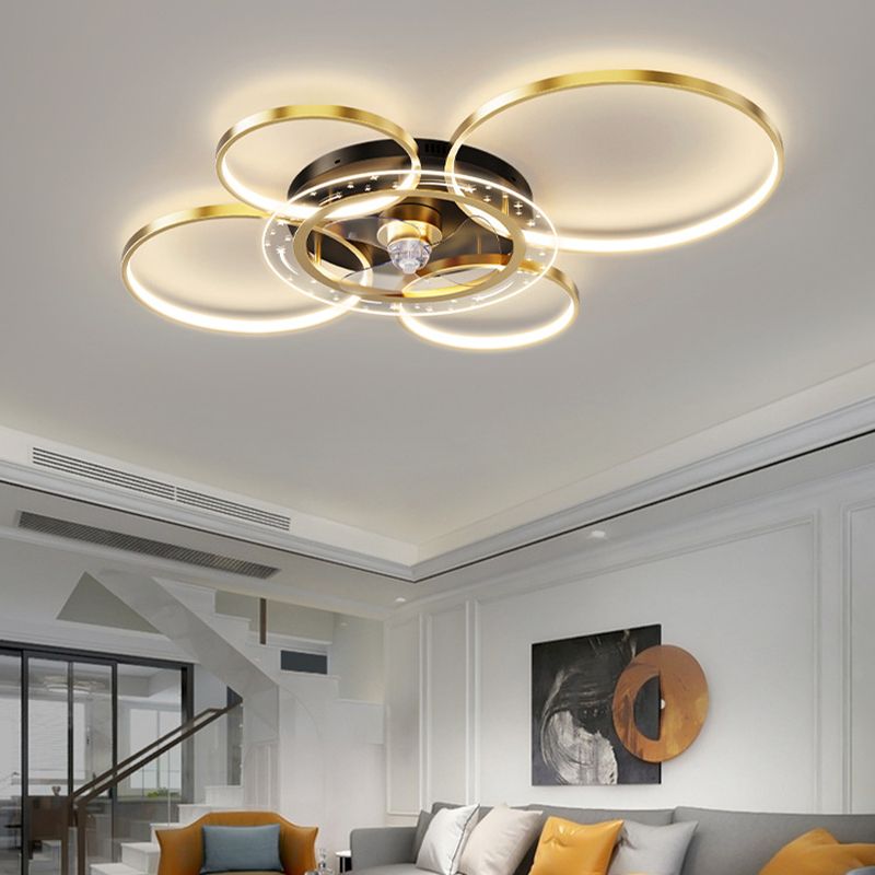 Modern 4-Light Golden Ceiling Fan Lamp LED Ceiling Fan Light for Living Room