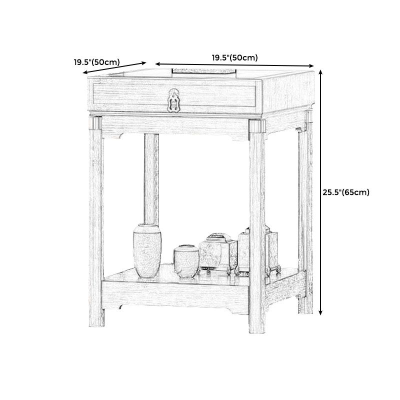 Traditional Square Wooden Sofa Side Accent Table with Storage and Shelf