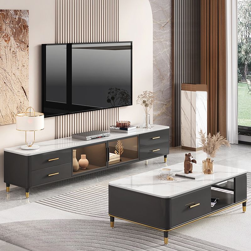 Enclosed Storage Stand Console Glam TV Media Console with 4 Drawers