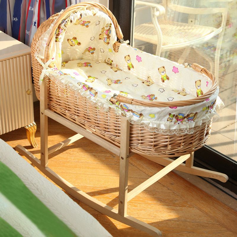 Oval Moses Basket Wicker Natural Moses Basket with Playpen for Newborn