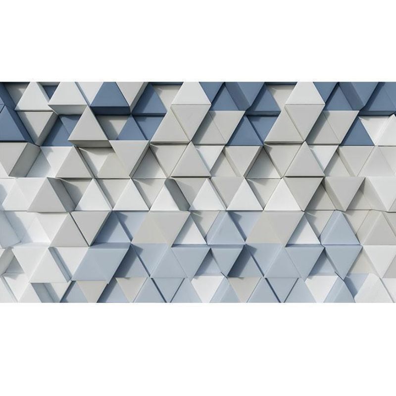 Contemporary Non-Woven Fabric Wallpaper Roll with 3D Effect Cube Pattern in Blue and Grey, Moisture-Resistant