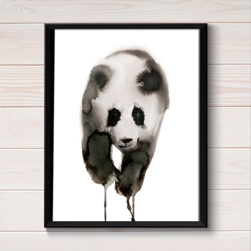 Black and White Panda Canvas Art Textured Asian Style Kids Bedroom Wall Decoration