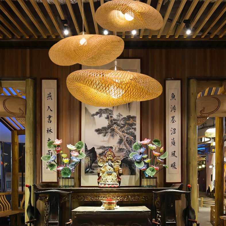 Swirl Hanging Pendant Lights Chinese Rattan Pendant Ceiling Lights for Restaurant