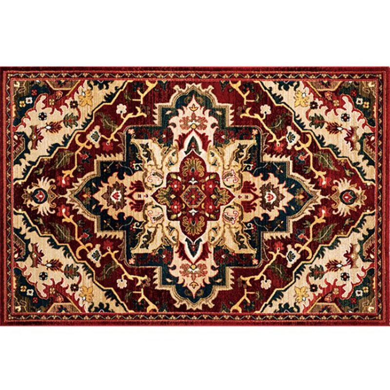 Elegant Red Tone Nostalgia Carpet Polyester Medallion Indoor Rug Stain Resistant Rug for Home Decor