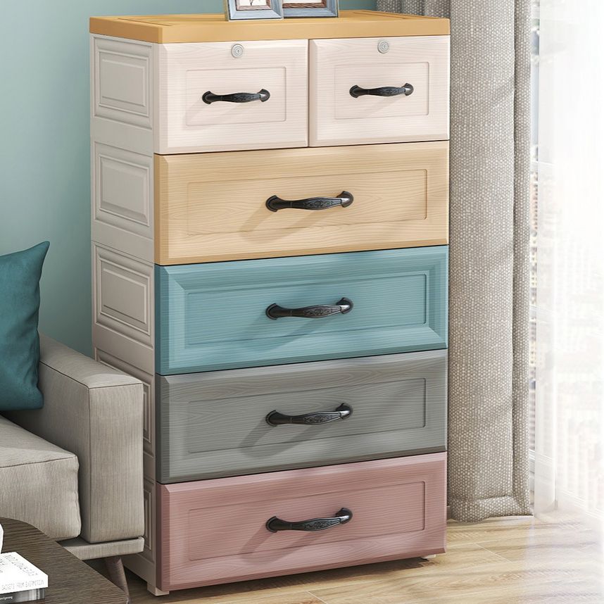 Scandinavian Plastic Vertical Kids Nightstand with Drawers for Bedroom