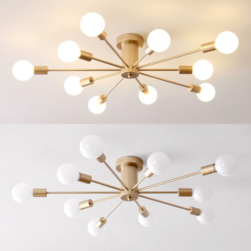 Industrial Semi-Flush Ceiling Fixture Metal Sputnik Semi Flush Light for Interior Spaces