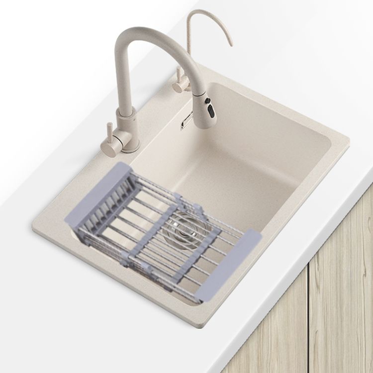 White Quartz Kitchen Sink Rectangle Single Bowl Sink with Basket Strainer