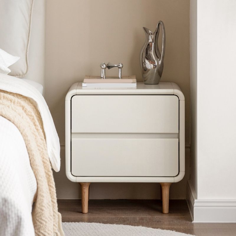 White Solid Wood Kids Bedside Table 2 Drawers Nursery Nightstand