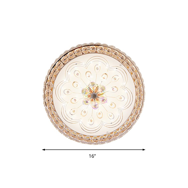 16 "/19.5" Wide Round Ceiling Flush Light Metal and Crystal DEL Flush Mount Lamp with Peacock Tail / Flower Pattern in Gold