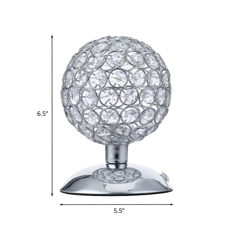 Sphere Night Table Light Modern Crystal-Encrusted Shade 1 Bulb Chrome Small Desk Lamp