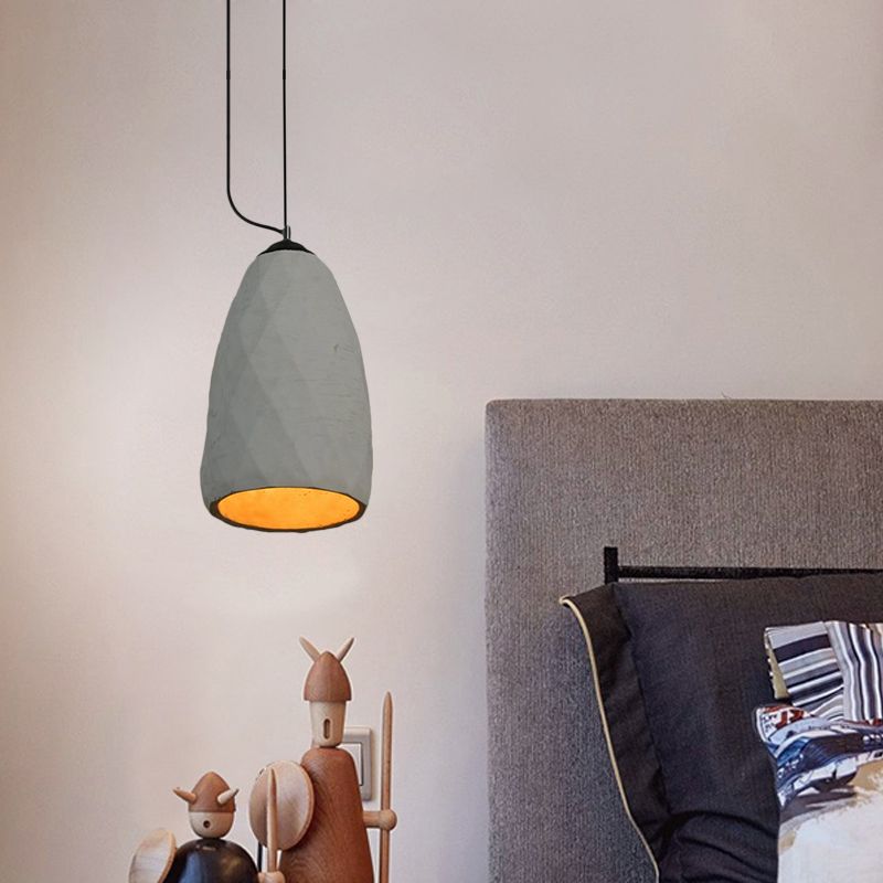 Vintage Dome/Oval Ceiling Light 1-Light Cement Mini Hanging Pendant Lamp in Grey, 6"/10" Width