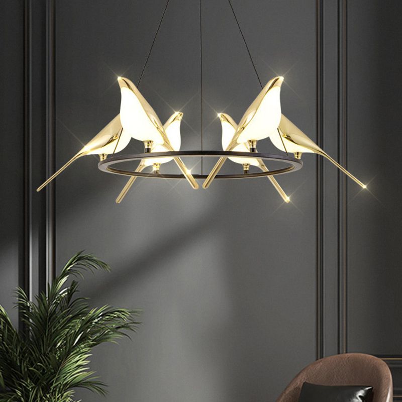 Gold Hanging Lamp Postmodern Style Bird Shape Metal Chandelier Pendant Light