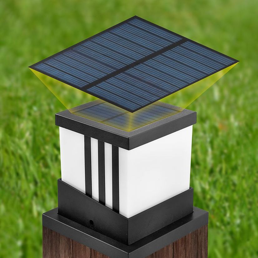 Solar Square Outdoor Lights Black Metal Waterproof Pillar Lamp for Garden