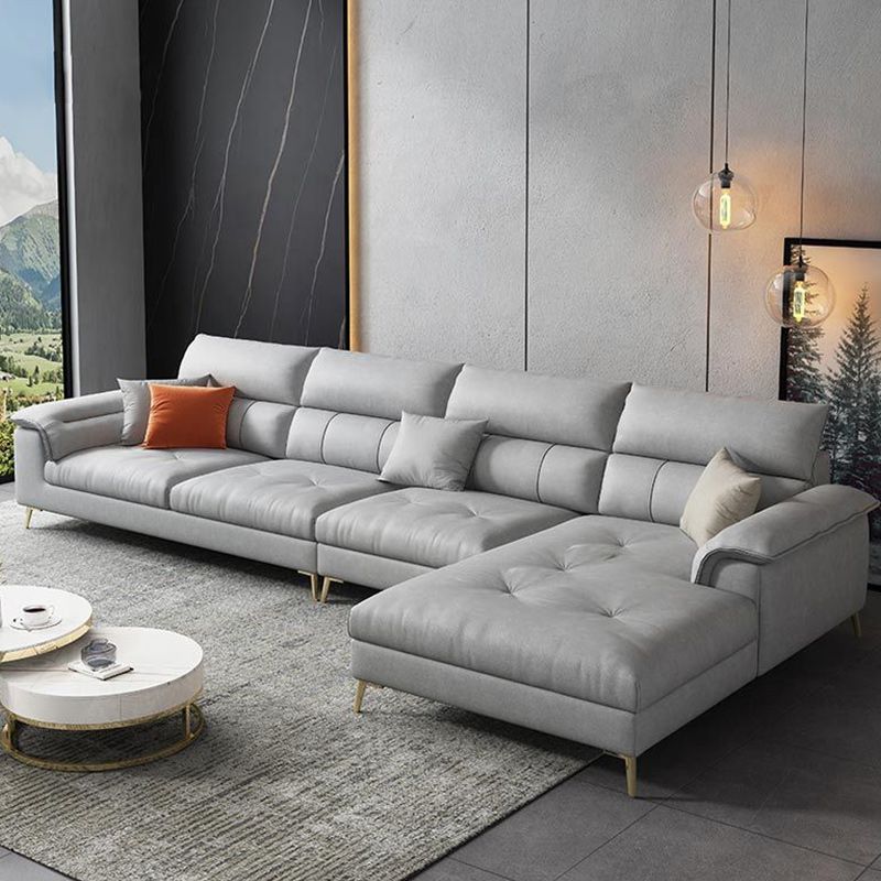 137.8" W x 70.87" D x 35.43" H Faux Leather Sofa & Chaise Modern Sewn Pillow Back Sofa