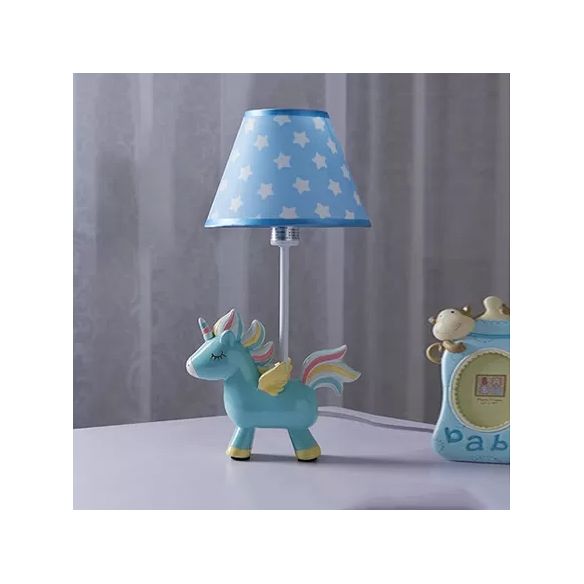 Conic Desk Light Modern Stylish Resin 1 Light Table Lamp with Blue Unicorn and Triangle/Stripes/Star Pattern for Child Bedside