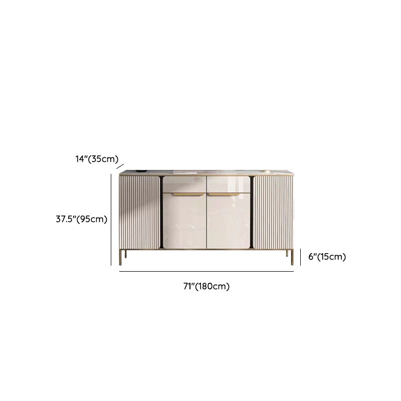 Glam Style Credenza Stone Glass Doors Buffet Credenza with Cabinets and Drawers