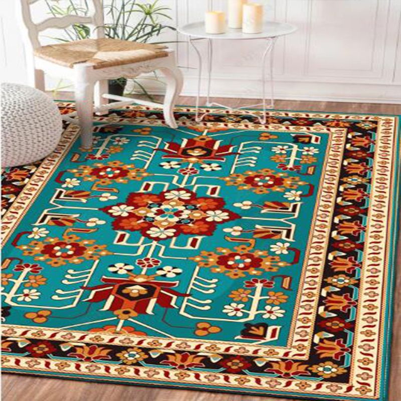 Moroccan Medallion Printed Rug Polyester Area Rug Non-Slip Backing Carpet for Home Decoration