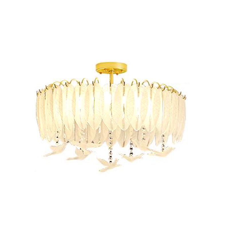 Nordic Ceiling Light Feather-shaped Glass Flush Mount Lighting Fixture for Bedroom