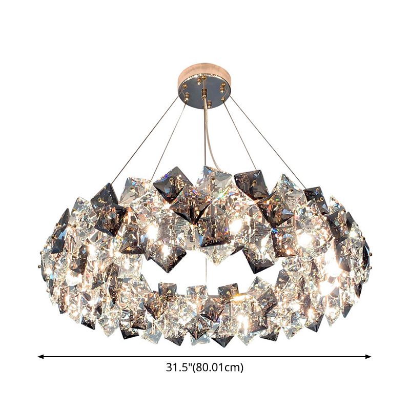 Tambour pendentif plafonnier moderniste fumée gris cristal salon lampe de lustre