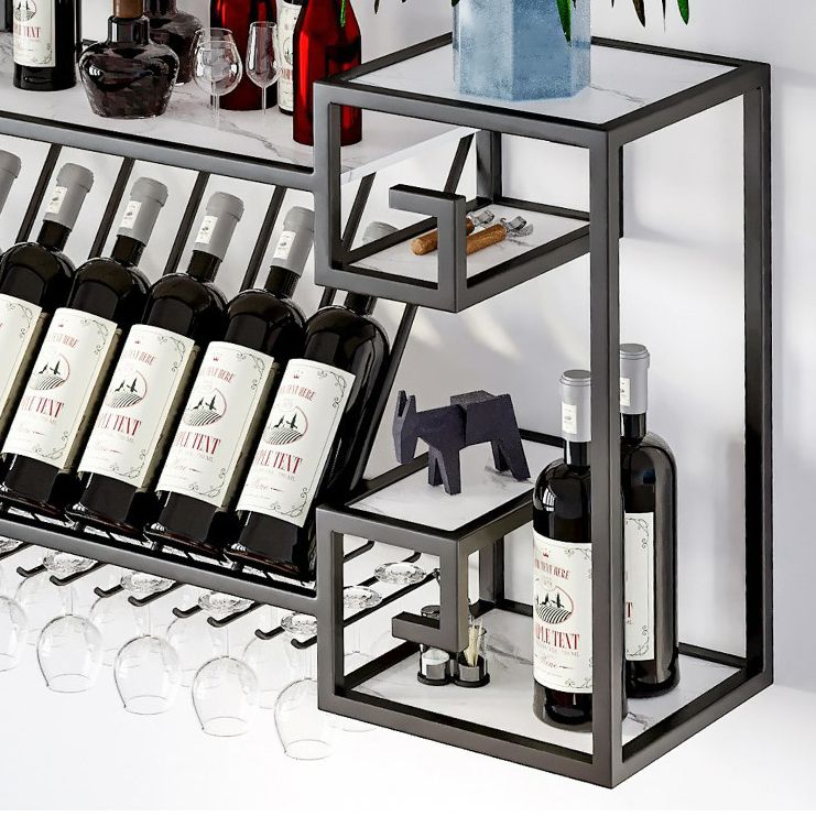 Wall Mounted Wine Rack Metal Wine Bottle & Glass Rack for Dining Room