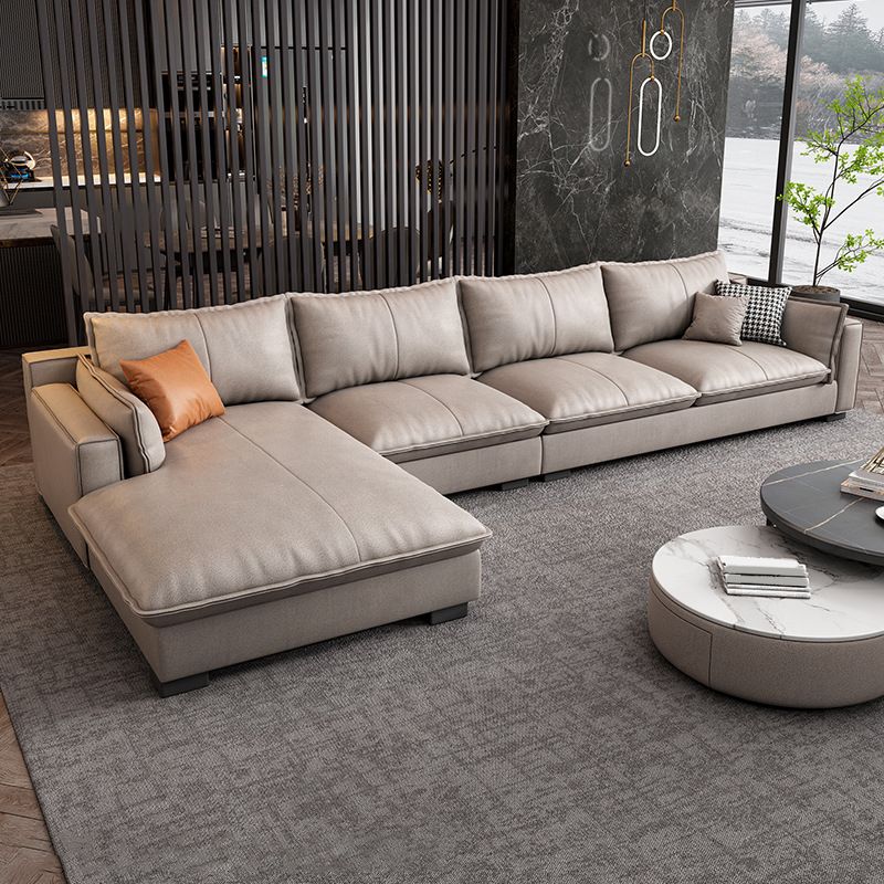 Modern Loose Back Sofa & Chaise 129.92" W 68.9" x D 31.5 H" x Recessed Arm Sofa