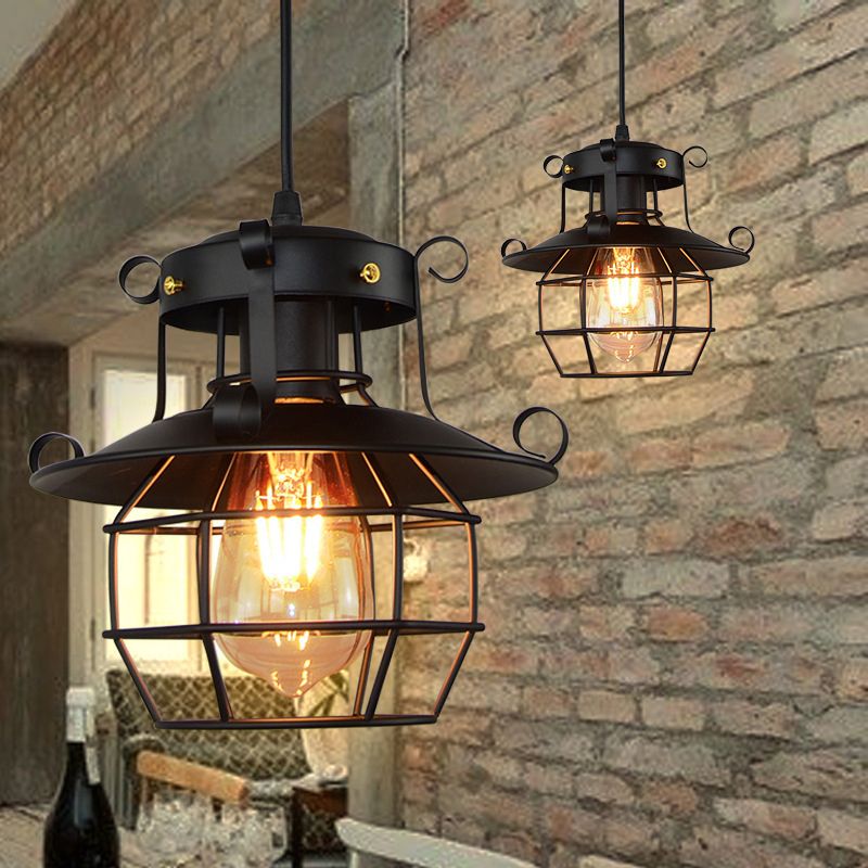 1 Light Lantern Ceiling Pendant Retro Industrial Style Metal Pendant for Restaurant