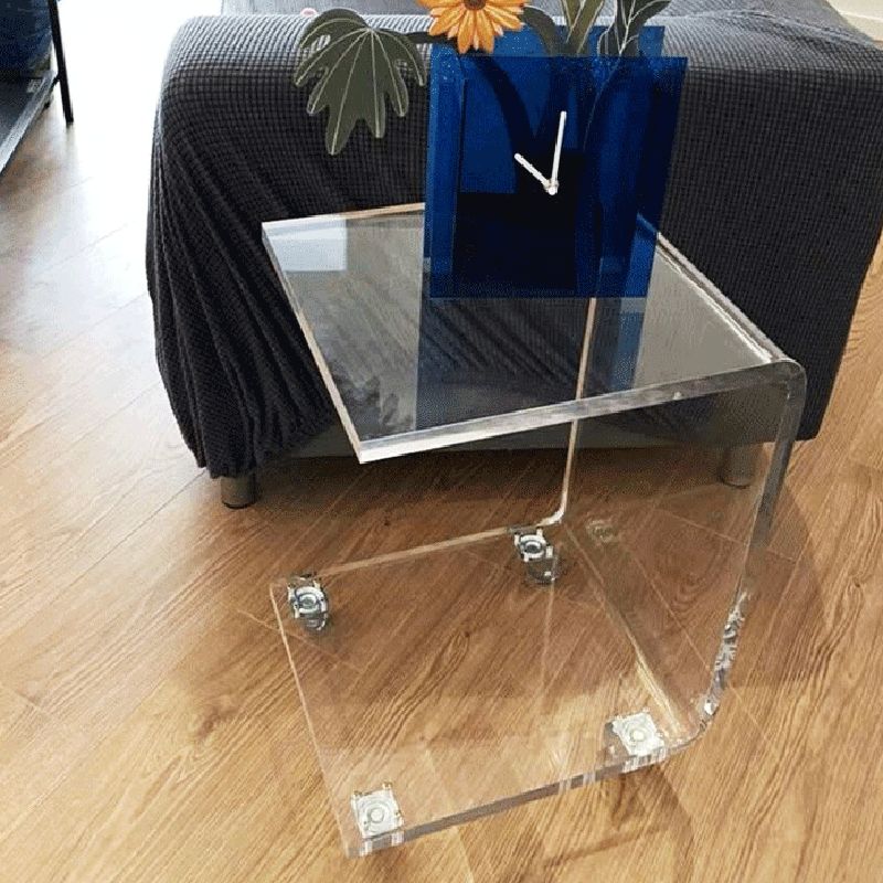 Acrylic Coffee or End Table for Living Room with Wheels and Shelf