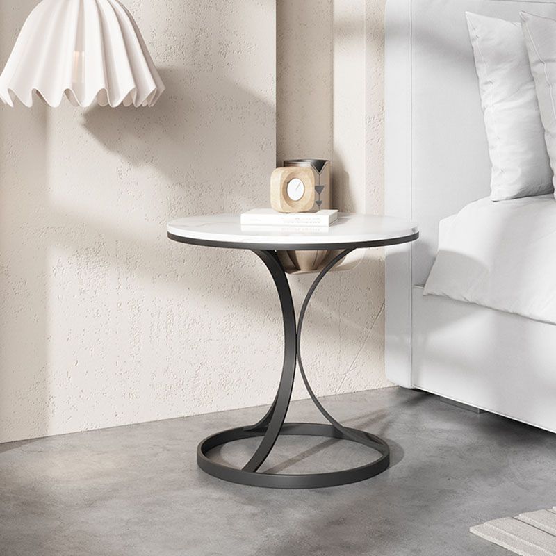 Glam Night Table Stone Accent Table Nightstand with Shelves for Bedroom